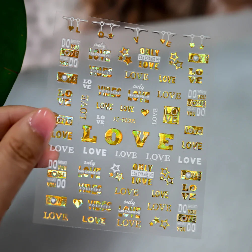 1pc Bohemian Valentine Nail Stickers 3D Self-Adhesive Fantasy Nail Art Glitter Sun, Heart, Lock, Star & Moon Designs Nail Decals (ONLINE ORDER ONLY)