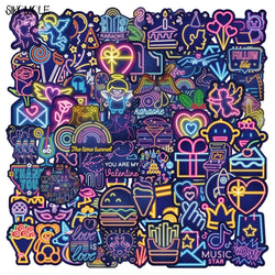Cartoon Neon Light Stickers for Kids - Car, Guitar, Motorcycle, Luggage, DIY Decal Set (Online Order Only)