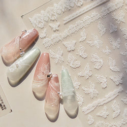 Lace Butterfly Hollow Out Fabric Romantic Flower Pattern Chic Adhesive Nail Art Sticker Rhinestone Manicure Decals Nail Supplies (ONLINE ORDER ONLY)