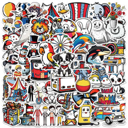 50pcs Funny Cute Cartoon Circus Stickers Kids Toy For Luggage Guitar Phone Laptop DIY Waterproof Graffiti Vinyl Decals (ONLINE ORDER ONLY)