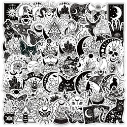 10/50PCS Black White Gothic Magic Witch Cartoon Stickers Halloween Tarot Goth Decals DIY Phone Laptop Luggage Skateboard Sticker (ONLINE ORDER ONLY)