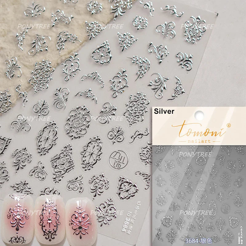 Baroque Figure Flower Totem Geometric Star Love Heart Hot Stamping Embossed Relief Self Adhesive Nail Art Sticker Manicure Decal (ONLINE ORDER ONLY)