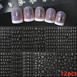 12pcs 3D Golden Glitter Heart Love Nail Stickers Valentine Self Adhesive Cute Cartoon Decal Geometry Slider Manicure Decoration* (ONLINE ORDER ONLY)