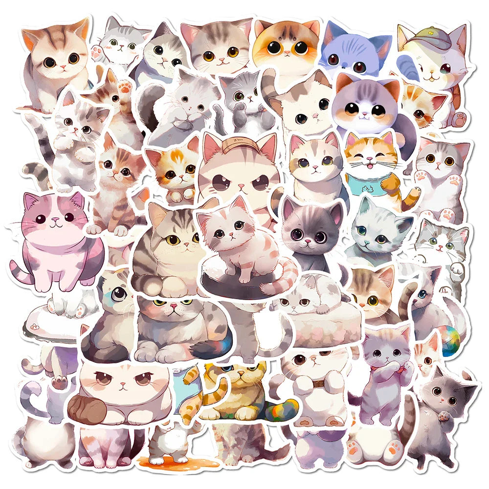 10/30/50pcs Cute Animal Cat Cartoon Stickers Kawaii Decals Laptop Scrapbook Phone Suitcase Stationery Sticker Kids Classic Toy (ONLINE ORDER ONLY)