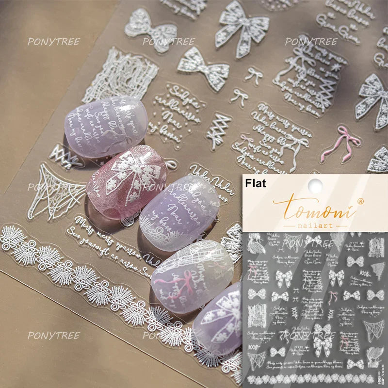Retro Lace Gird Bowknot Love Heart Flower Leaves Fabric Art Photo Frame Embossed Self Adhesive Nail Art Stickers Manicure Decals (ONLINE ORDER ONLY)