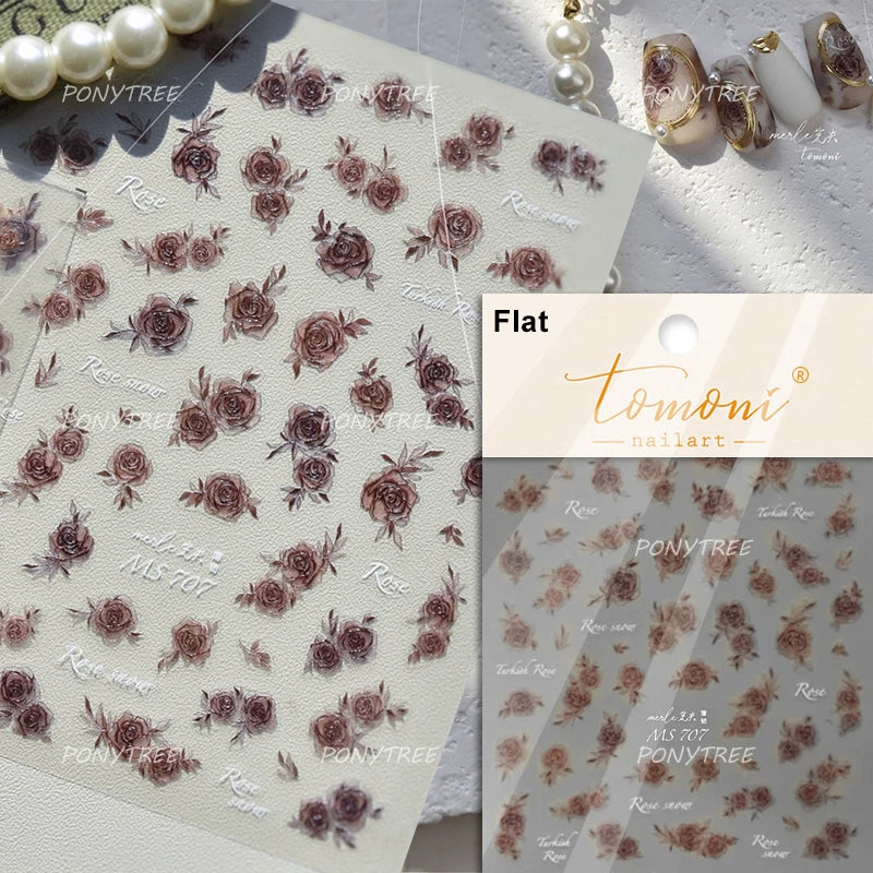 Watercolor Style Colourful Rose Flower Embossment Romantic Garden 5D Self Adhesive Nail Art Decoration Stickers Manicure Decals (ONLINE ORDER ONLY)