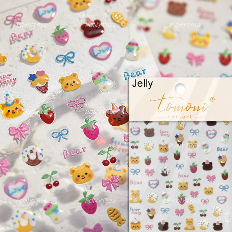 Bear Star Bowknot  Duck Cherry House Mini Flower Butterfly Line Bow Tie Apple Gird Cute Chic Nail Art Stickers Manicure Decals (ONLINE ORDER ONLY)