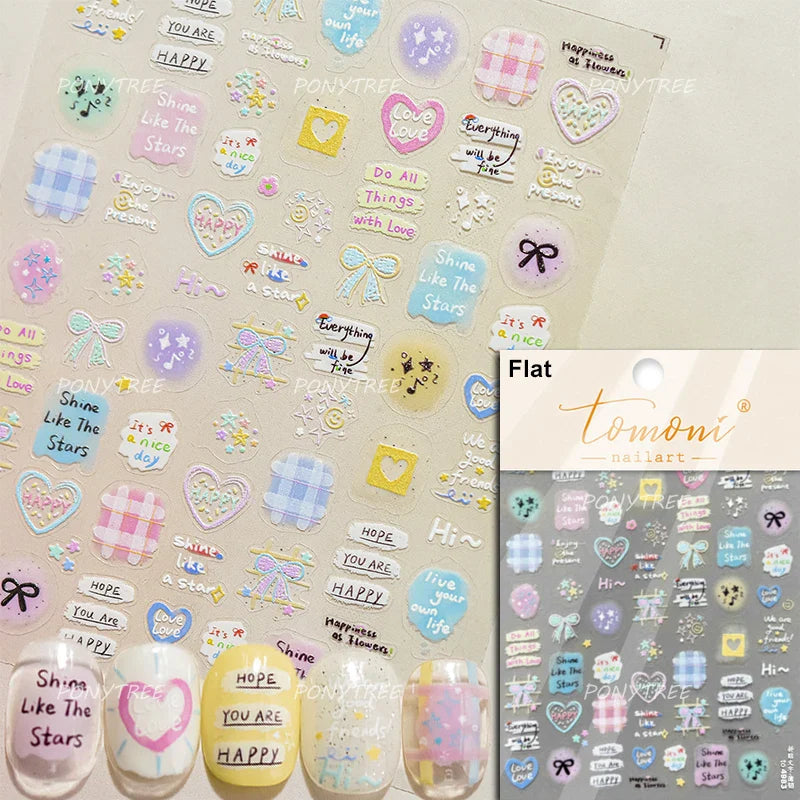 Pink Bowknot Star Moon Starburst Sun Polar Day Polar Night Sword Rose Flower Wreath Adhesive Nail Art Stickers Manicure Decals (ONLINE ORDER ONLY)