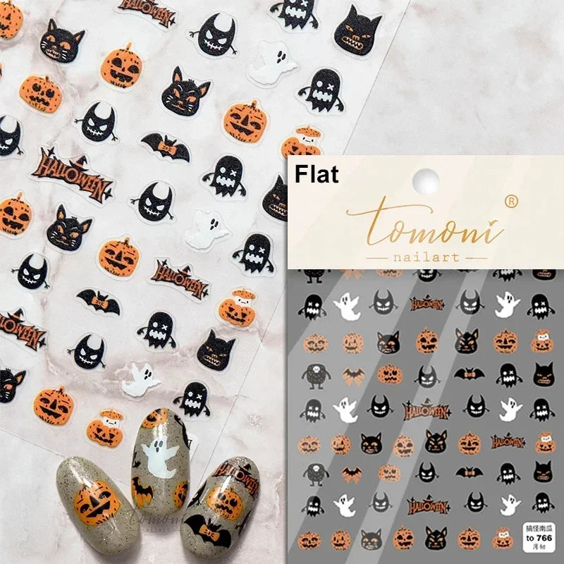 Gothic Dark Spider Butterfly Cross Flame Wings Halloween Horror Rose Flower Rabbit Pumpkin Bear Nail Art Stickers Manicure Decal (ONLINE ORDER ONLY)