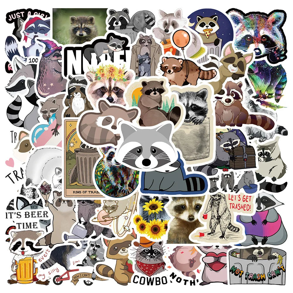 50Pcs 2022 New Cartoon Raccoon Stationery Sticker Waterproof Decals Laptop Scrapbooking Planner Diary Stickers Kids Gift Toys (ONLINE ORDER ONLY)