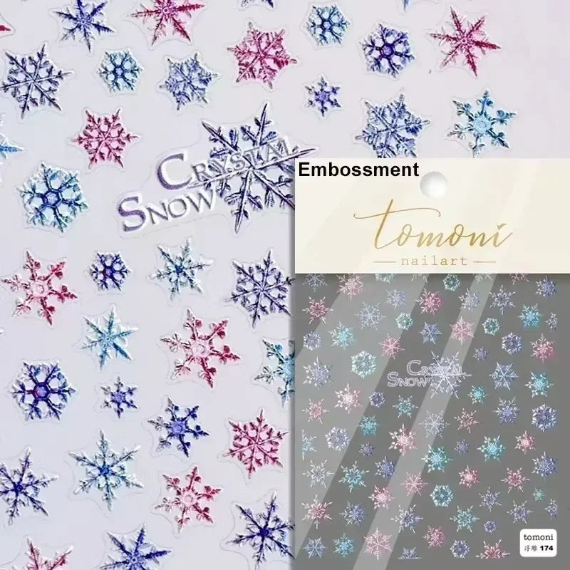 Shiny White Pink Blue Gold Snowflakes Hexagon Water Bubbles Winter 5D Self Adhesive Nail Art Stickers Rhinestone Manicure Decals (ONLINE ORDER ONLY)