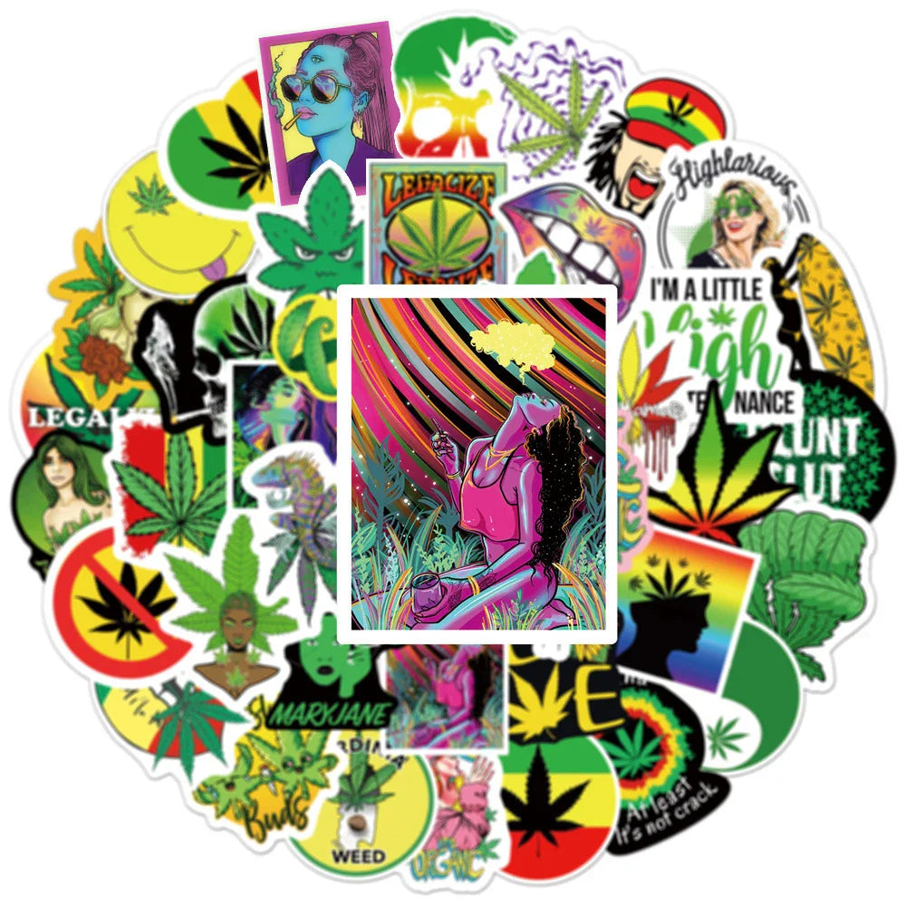 10/30/50/100PCS Funny Characters Leaves Weed Smoking Stickers Cool Waterproof Graffiti Decal For Skateboard Phone Motorcycle Car (ONLINE ORDER ONLY)