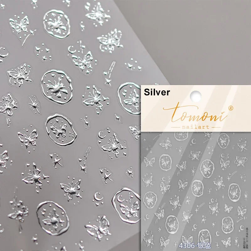 Dreamy Moon Star Cloud Butterfly Starrylight Rhinestone 5D Soft Embossed Relief Nail Art Sticker 3D Decal Decoration Manicure (ONLINE ORDER ONLY)