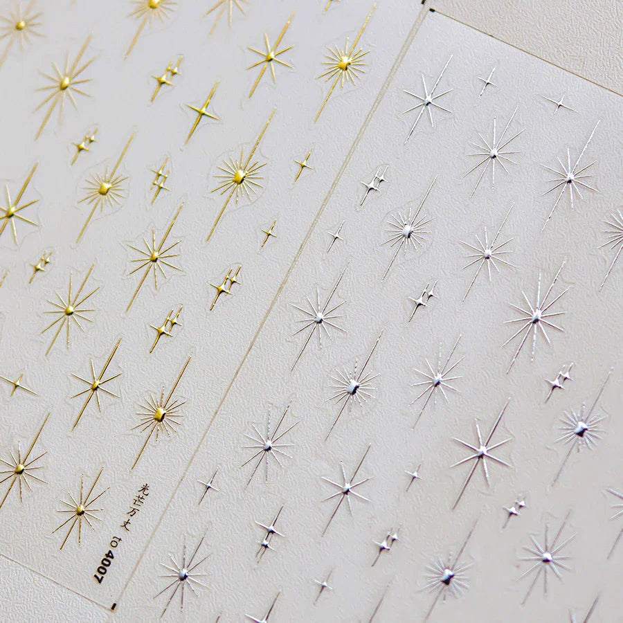 Gold Silver Starlight Laser Pink Colorful Glitter Star Bronzing Rhinestones Relief Nail Art Decorations Stickers Manicure Decals (ONLINE ORDER ONLY)