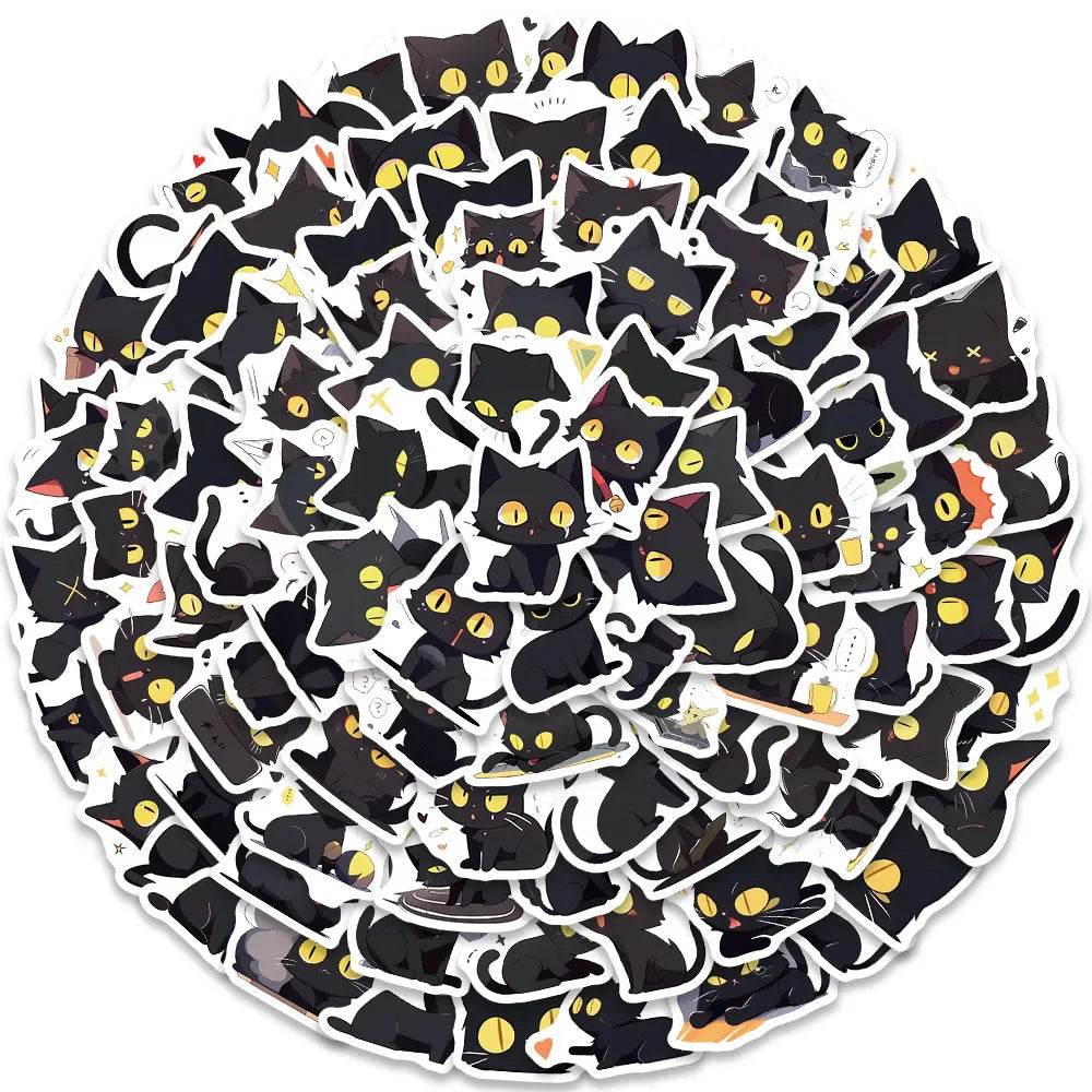 100pcs Cute Cartoon Animals Black Cats Stickers For Laptop Guitar Phone Luggage Decor Waterproof Graffiti Bicycle Car Decals (ONLINE ORDER ONLY)