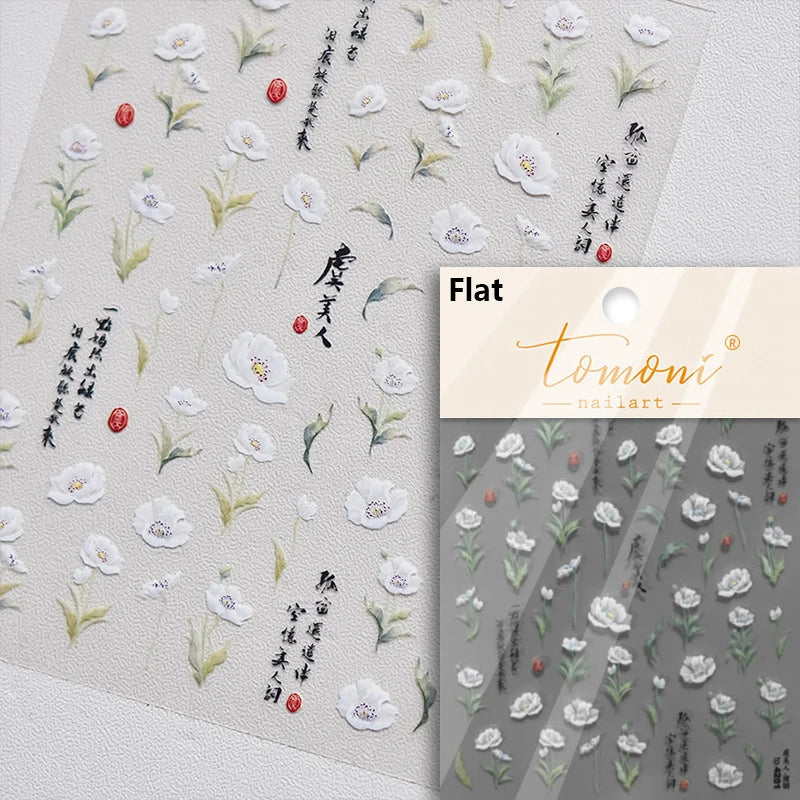 Dried Flowers Rose Butterfly Love Heart Golden Stroke Flying Crane Silver Adhesive Nail Art Stickers Rhinestone Manicure Decals (ONLINE ORDER ONLY)