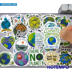 50Pieces No Plastic Green Slogan Save Planet Sea Forest Animal Funny Stickers for Phone Scrapbook Diary Bike Laptop Sticker Toys (Online Order Only)