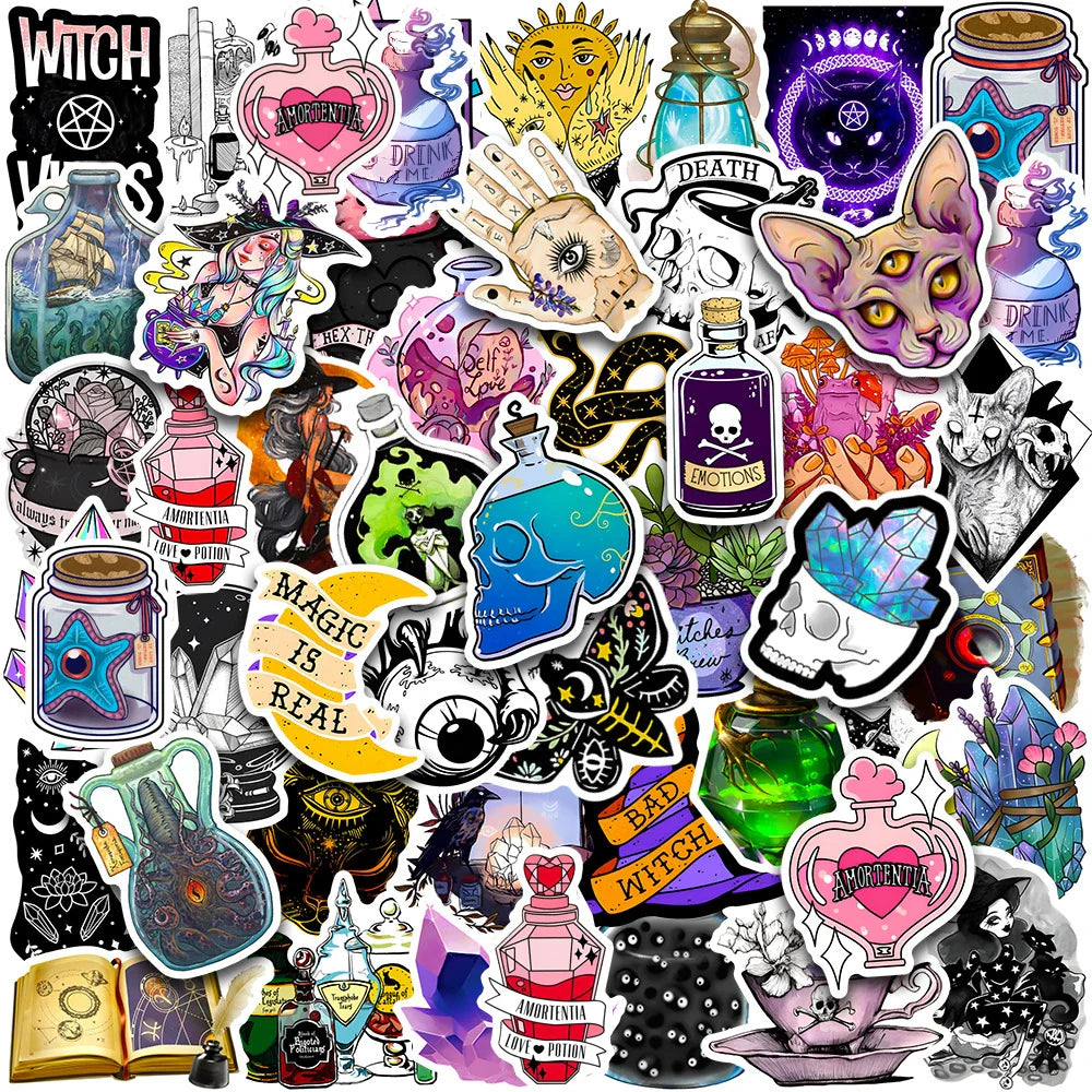 10/30/50pcs Cool Art Gothic Magic Apothecary Witch Crystal Stickers Skateboard Motorcycle Car Laptop Funny Sticker Decal Kid Toy (ONLINE ORDER ONLY)