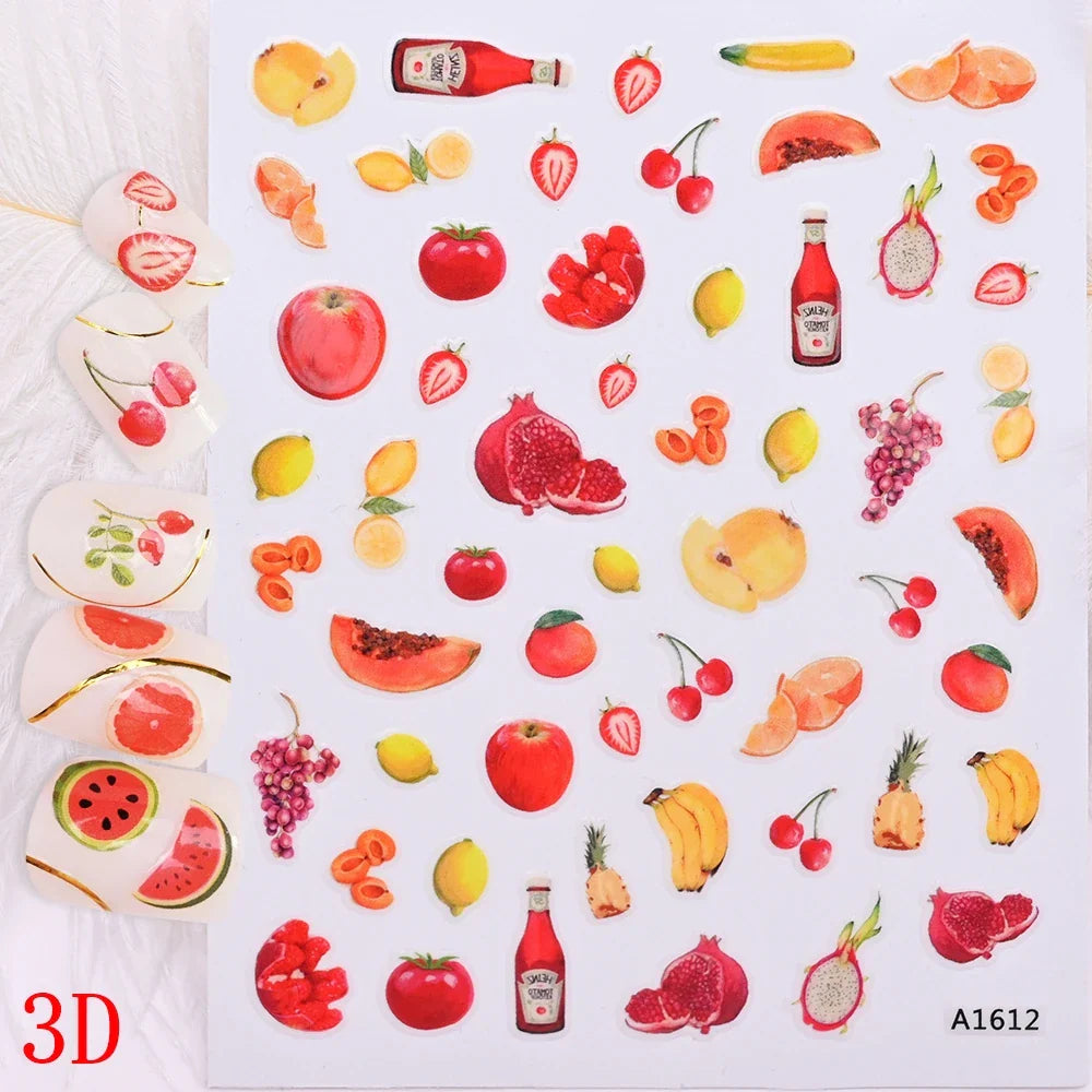 1Pc Sweet Cute Fresh Red Cherry Pattern Nail Stickers Self Adhesive Fruit Design Decals Women & Girls Homemade Manicure Supplies (ONLINE ORDER ONLY)