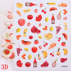 1Pc Sweet Cute Fresh Red Cherry Pattern Nail Stickers Self Adhesive Fruit Design Decals Women & Girls Homemade Manicure Supplies (ONLINE ORDER ONLY)