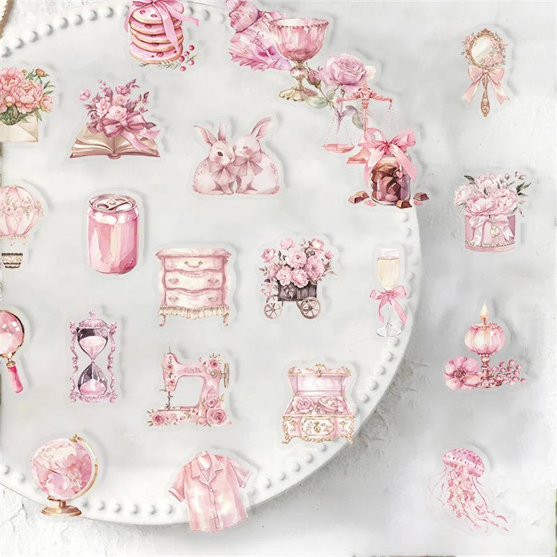 50PCS Cartoon Pink PET Sticky Sticker Aesthetic Korean Stationery DIY Decoration Scrapbooking School Supplies for Kids (ONLINE ORDER ONLY)