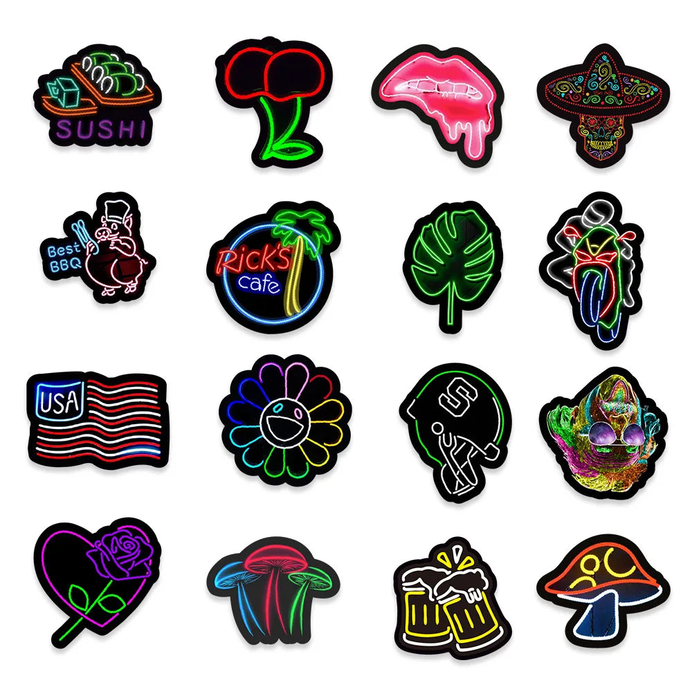 10/30/50PCS Popular Cool Neon Light Sticker Pack Skateboard Guitar Decoration DIY Laptop New Waterproof Graffiti Decal Wholesale (ONLINE ORDER ONLY)