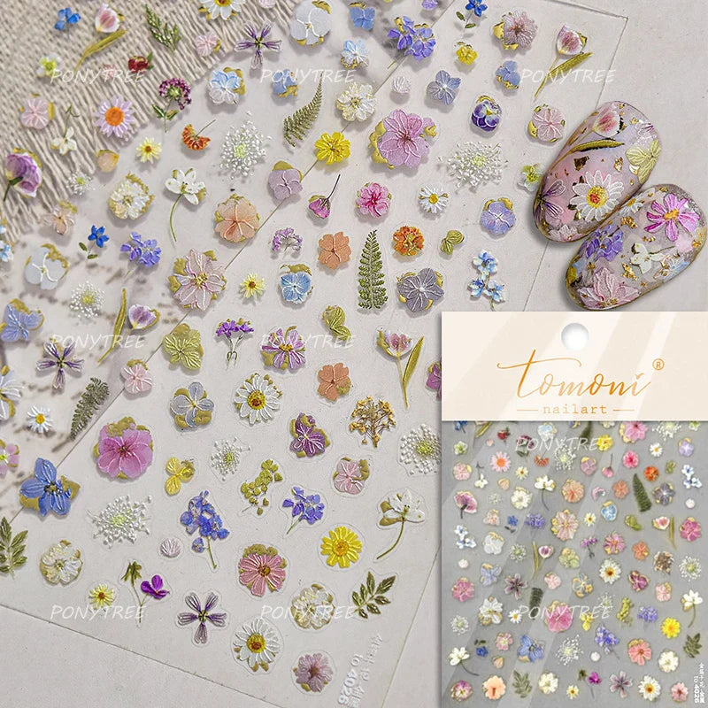 Gold Foil Dried Flowers Leaf Floral Print Daisy Rose Flower Peach Blossom Adhesive Nail Art Decoration Sticker Manicure Decals (ONLINE ORDER ONLY)