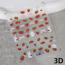 Cute Pink Tempting Strawberries Attractive Fruit Cutting Line Bowknot Star Silver Stamping Chic Nail Art Stickers Manicure Decal (ONLINE ORDER ONLY)