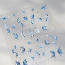 Chic Butterfly Flower Lily Lilium Narcissus Line Beautiful Blue Pearl Self Adhesive Nail Art Stickers Decorations Manicure Decal (Online Order Only)