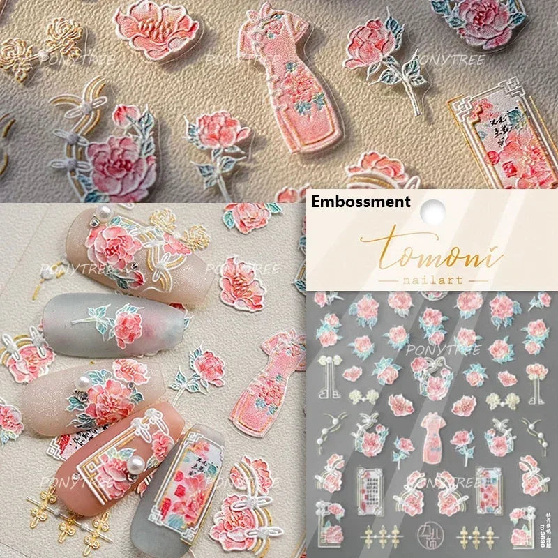 Pink Hot Stamping Flower Charm Peach Blossom Canglan Clover Daisy Pearl Self Adhesive Nail Art Decoration Sticker Manicure Decal (ONLINE ORDER ONLY)
