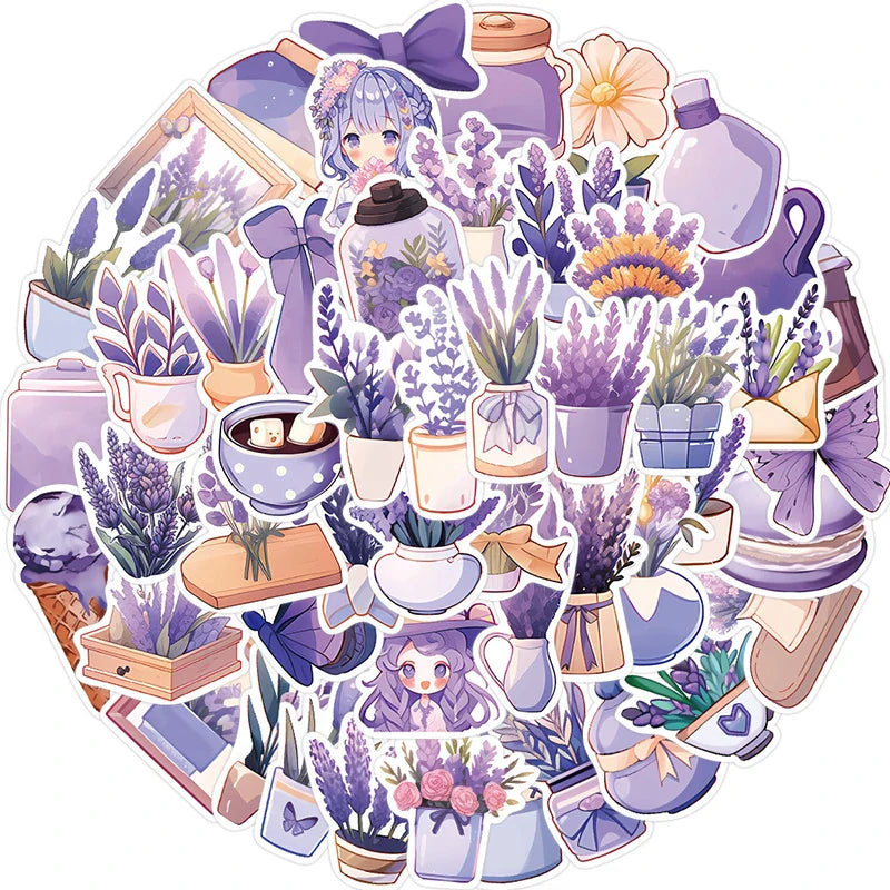 10/30/50PCS Purple Lavender PVC Sticker Aesthetic Children's Decoration Scrapbooking Korean Stationery School Supplies for Kids (ONLINE ORDER ONLY)