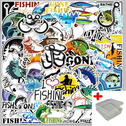 50pcs Fishing Graffiti Stickers for Helmet, Wall, DIY Decoration with Storage Box (Online Order Only)