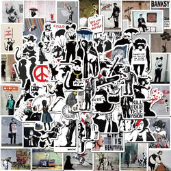 67PCS Banksy Sculptures Flower Thrower Stickers Cool Street Art Graffiti Decals for Luggage Laptop Skateboard Phone Bicycle (Online Order Only)