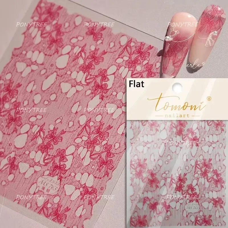 Gird Lace Bowknot Love Heart Flower Fabric Printing Frame Bow Tie Rococo Pattern Daisy Tender Nail Art Stickers Manicure Decals (ONLINE ORDER ONLY)