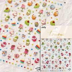 Colorful Food Pudding Alkali Water Bowknot Cream Fork Cup Bread Jelly Fruit Cartoon Cake Relief Nail Art Sticker Manicure Decals (ONLINE ORDER ONLY)