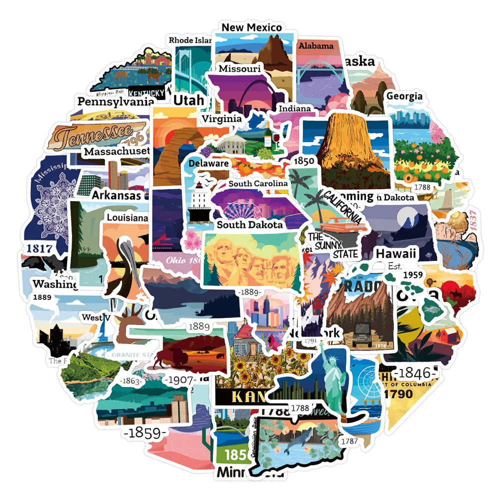 America Map Stickers 10/30/50PCS for Laptop, Luggage, Skateboard, Kid Toys, Gift (Online Order Only)