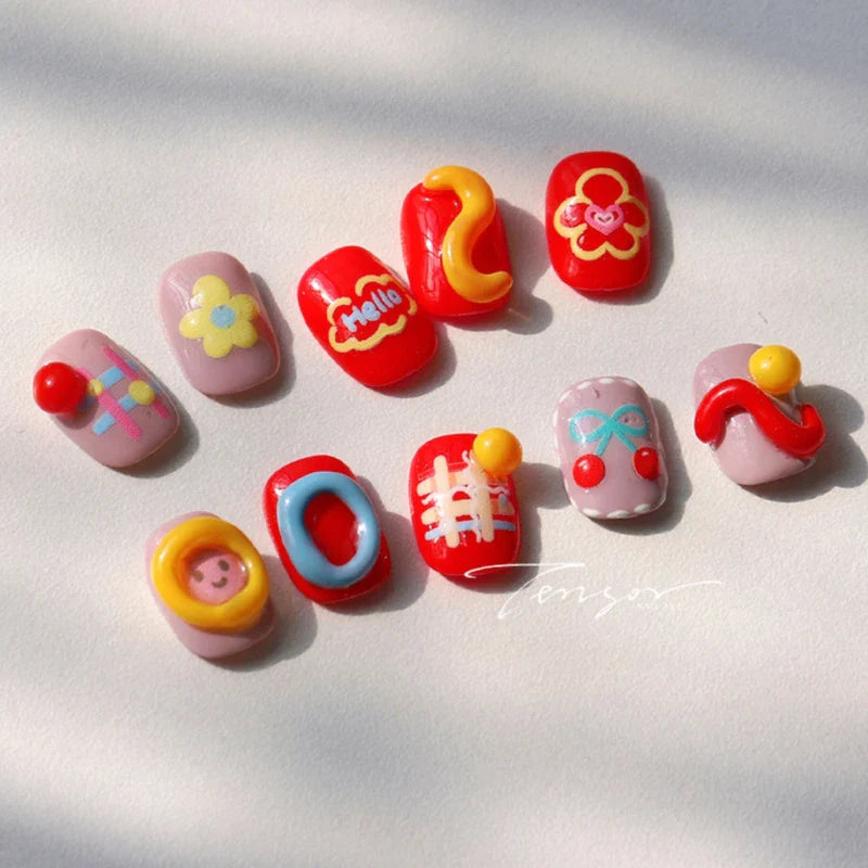 Flower Star Sun Grid Line Interesting Graffiti Tulip Cherry Apple Fruit Dot Painting Adhesive Nail Art Stickers Manicure Decals (ONLINE ORDER ONLY)