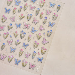 Delicate Dreamy Petal Star Tulip Flower Purple Bowknot Butterfly Illusion Chic Relief Adhesive Nail Art Stickers Manicure Decals (Online Order Only)