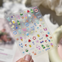 Summer Beach Bikini Watermelon Strawberry Ice Cream Soda Coconut Tree Fan Juice Crab Nail Art Decoration Stickers Manicure Decal (ONLINE ORDER ONLY)