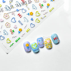 Cute Graffiti Cartoon Line Cherry Bear Cat Flower Bouquet Fish Boys Girls Strawberry Reliefs Nail Art Stickers Manicure Decals (ONLINE ORDER ONLY)