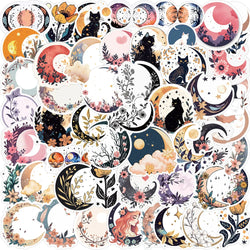 10/30/50pcs Aesthetic Bohemian Moon Flower Cat Stickers Decal for Scrapbook Guitar Laptop Luggage Water Bottle Fridge Skateboard (ONLINE ORDER ONLY)