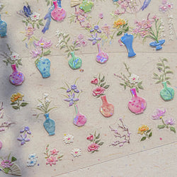 Orchid Daisy Chrysanthemum Peach Blossom Lotus Flower Vase Floral Art Fan Wintersweet Adhesive Nail Art Stickers Manicure Decals (Online Order Only)