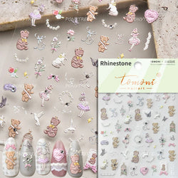 Cute Bear Teddy Birthday Party Maillard Bear Cake Flower Bouquet Lucky Love Heart 5D Adhesive Nail Art Sticker Manicure Decals (Online Order Only)