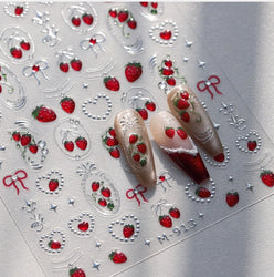 Mini Fruit Cherry Charming Strawberry Ribbon Line Bowknot Jelly Charming Chic Self Adhesive Nail Art Stickers Manicure Decals (ONLINE ORDER ONLY)