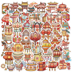 50Pcs Ancient Chinese Traditional Style Small Items Stickers Artifacts For Notebook Diary Material Phone Case Suitcase Decals (ONLINE ORDER ONLY)