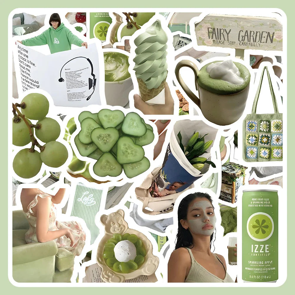 Cute Green Stickers Pack: Cartoon Decals for Scrapbook, Suitcase, Phone, Laptop, Fridge, Bike, Guitar, Car (Online Order Only)
