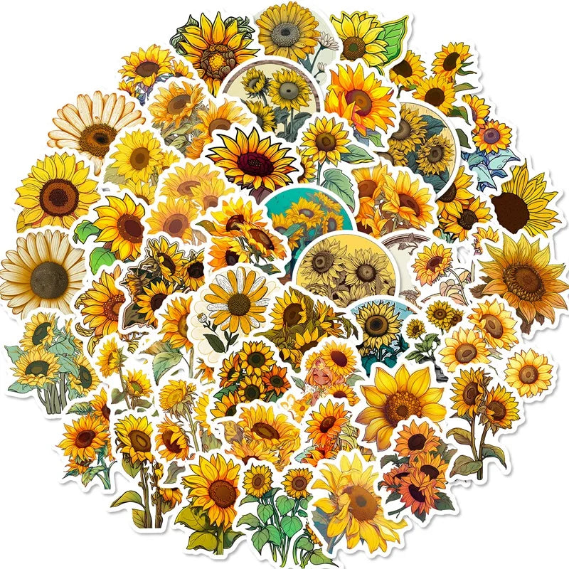 10/30/50PCS Pastoral Sunflower PVC Sticker Aesthetic Decoration Scrapbooking Stationery DIY Hand Accounting School Supplies (Online Order Only)