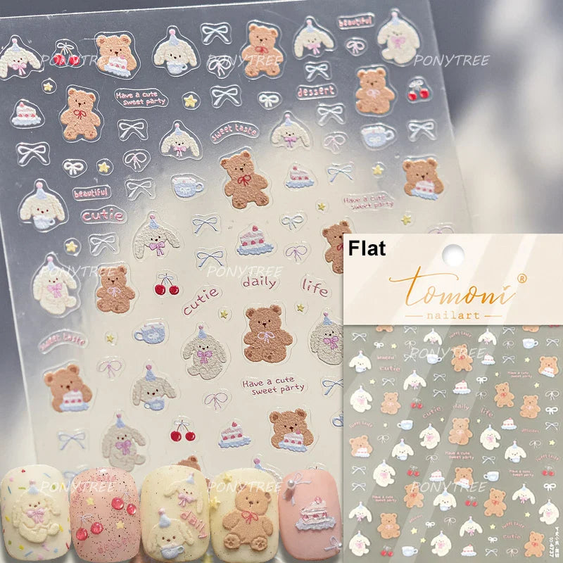 Cute Apple Fruit Dog Puppy Cat Kitten Adhesive Nail Art Sticker Charming Delicate Rhinestone Shiny Manicure Decals Nail Supplies (ONLINE ORDER ONLY)