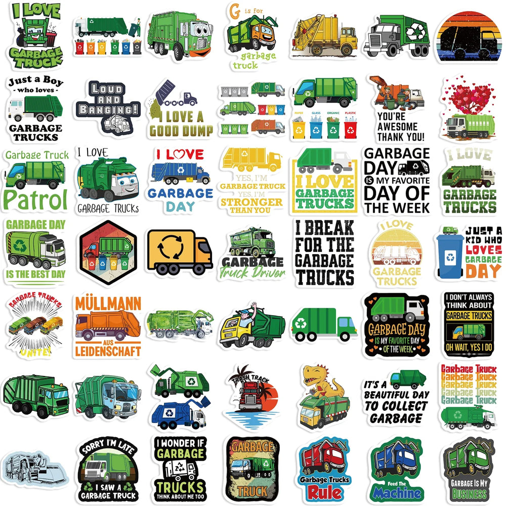 50PCS Green Garbage Truck Stickers For Suitcase Skateboard Laptop Luggage Phone Car Styling DIY Decal Sticker (ONLINE ORDER ONLY)