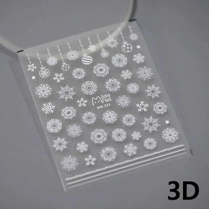 Shiny White Pink Blue Gold Snowflakes Hexagon Water Bubbles Winter 5D Self Adhesive Nail Art Stickers Rhinestone Manicure Decals (ONLINE ORDER ONLY)